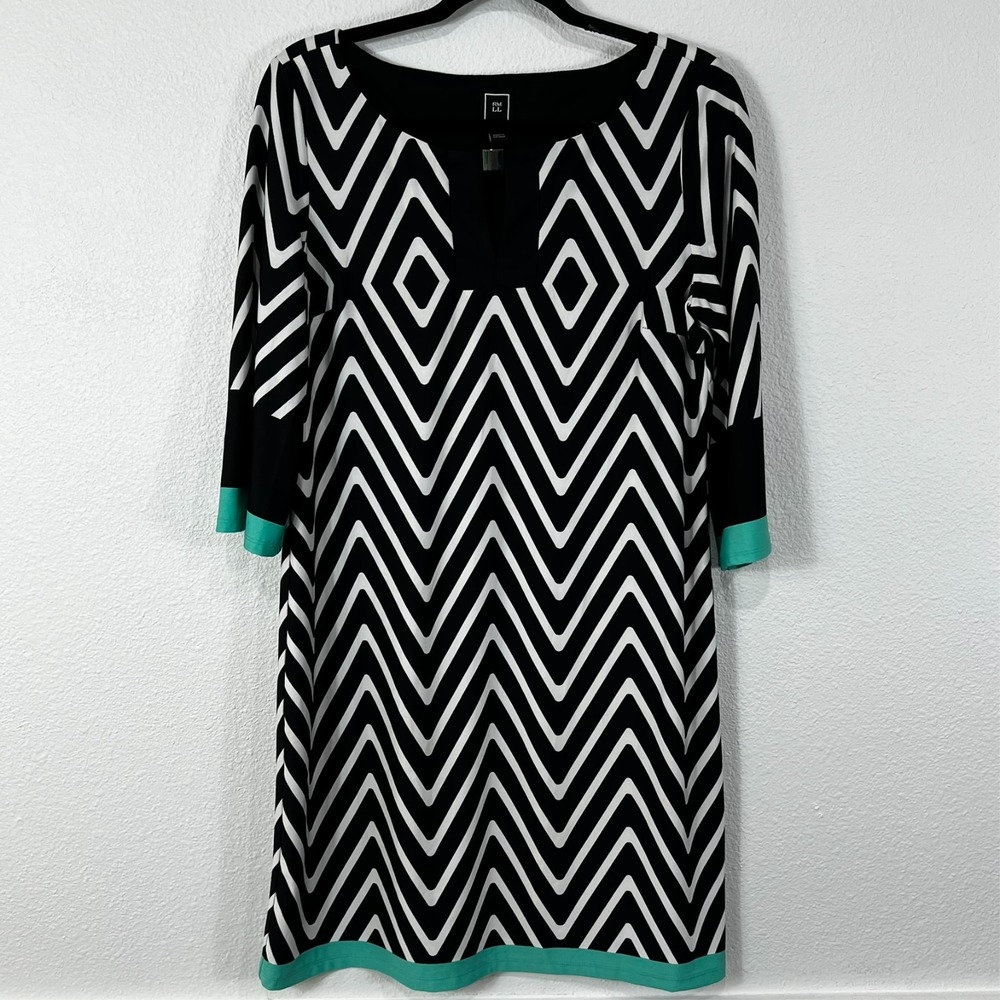 RMLL Shift Dress 10 Geometric Chevron Teal Block 60sStyle Mod